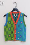 YANYAN KNITS 25 Spring/Summer Embellished Plaid Vest YYK-YYW25-0061-LL Blue-Green